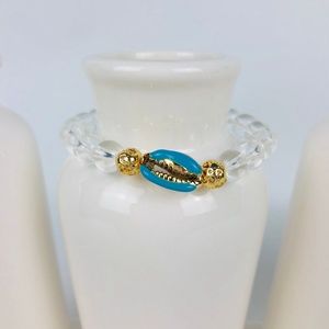 Womens Crystal Quartz Shell Beaded Bracelet-32